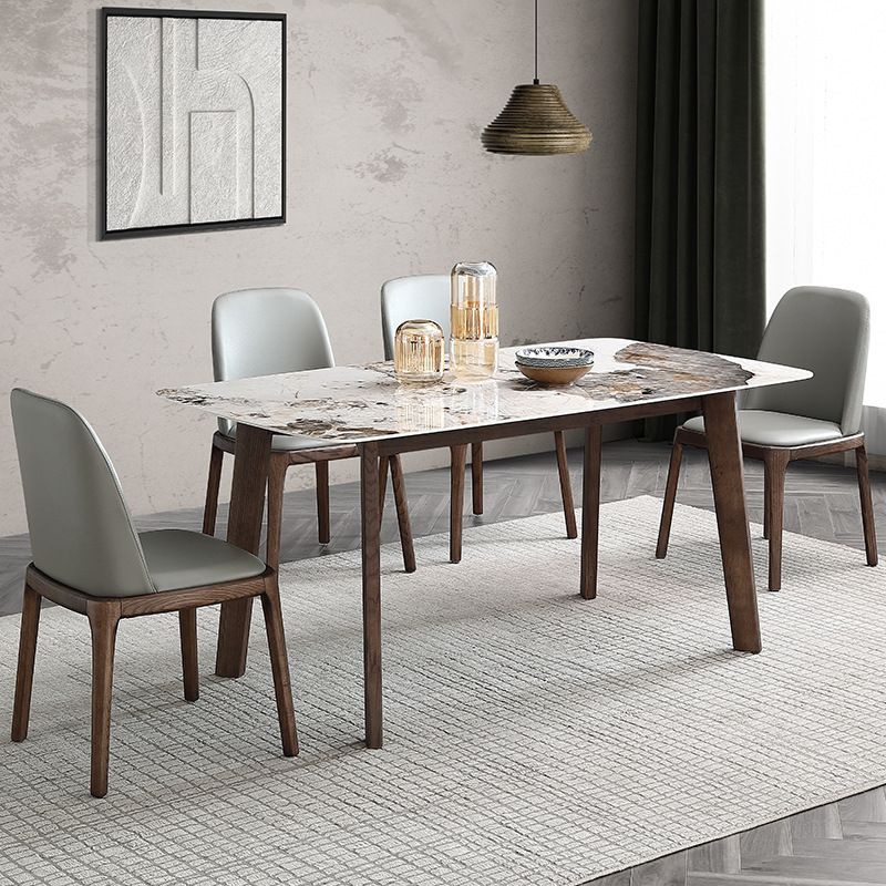 Mid-Century Dining Table for Home Stone Top Table with Wooden Frame