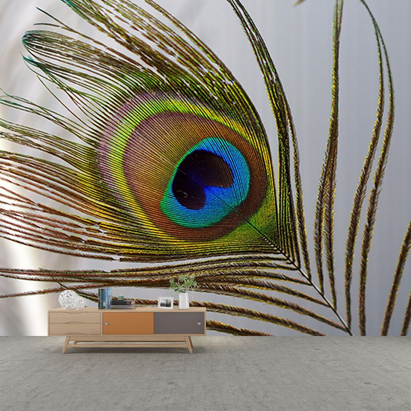 Lifelike Wall Mural Peacock Feather Pattern Drawing Room Wall Mural