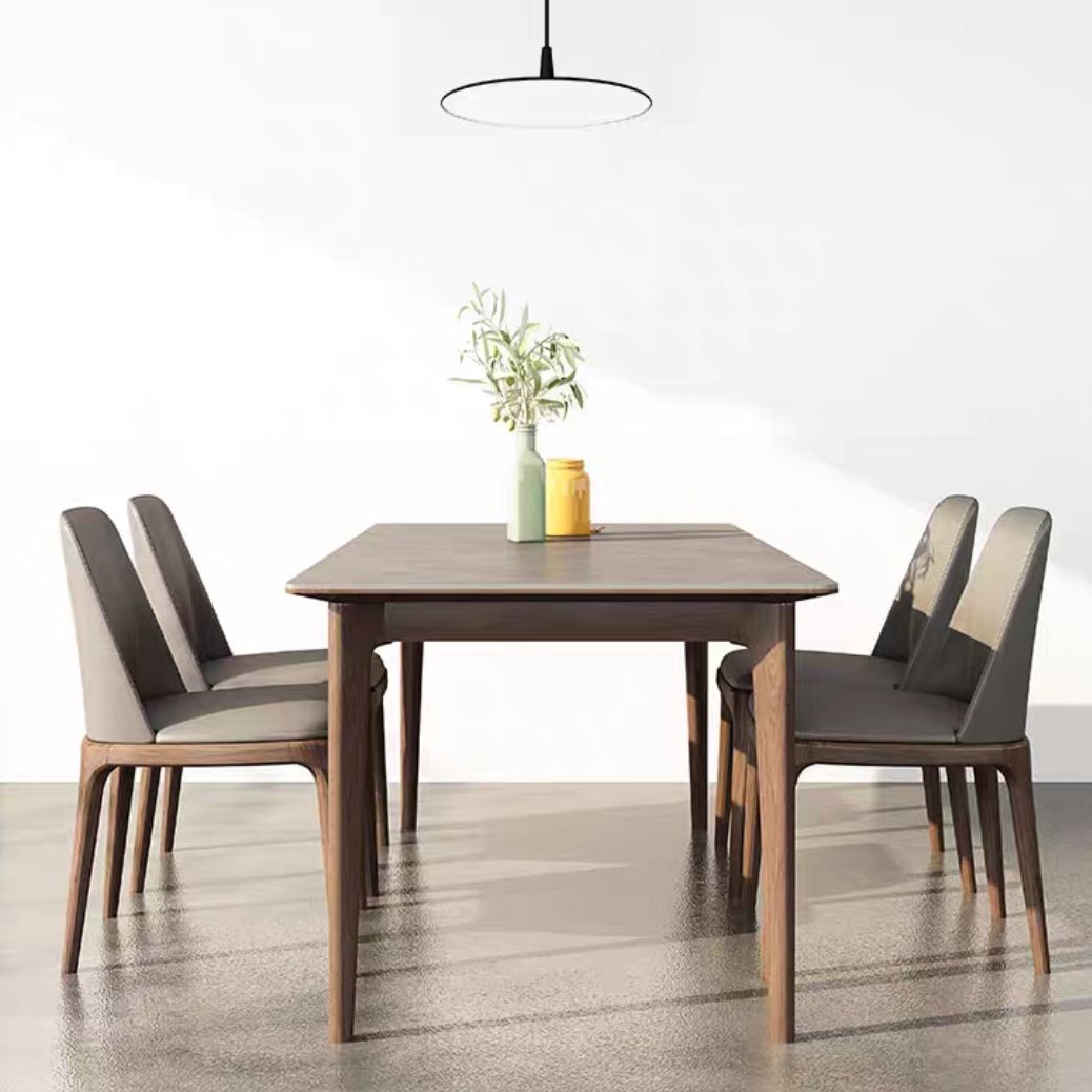 Rectangle Sintered Stone Dining Table Grey Stone Top Table with 4 Legs
