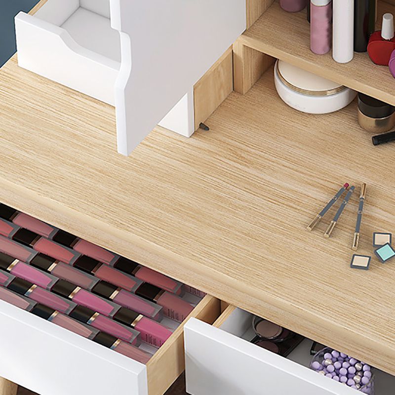 Scandinavian Vanity Table with Drawers and Shelves and Mirror