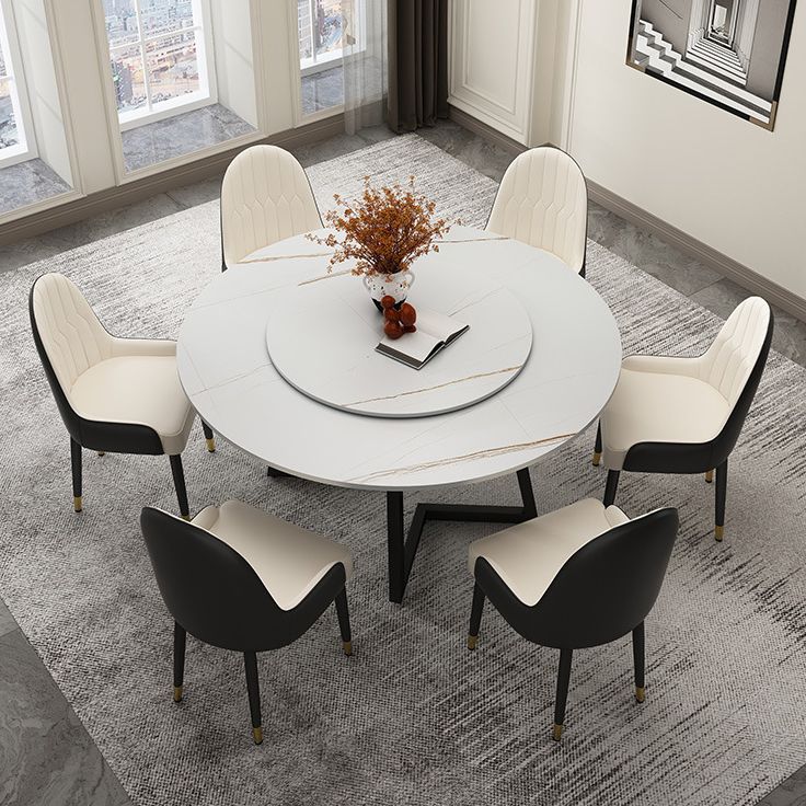 Round Sintered Stone Dining Table Modern Furniture with Double Pedestal for Home