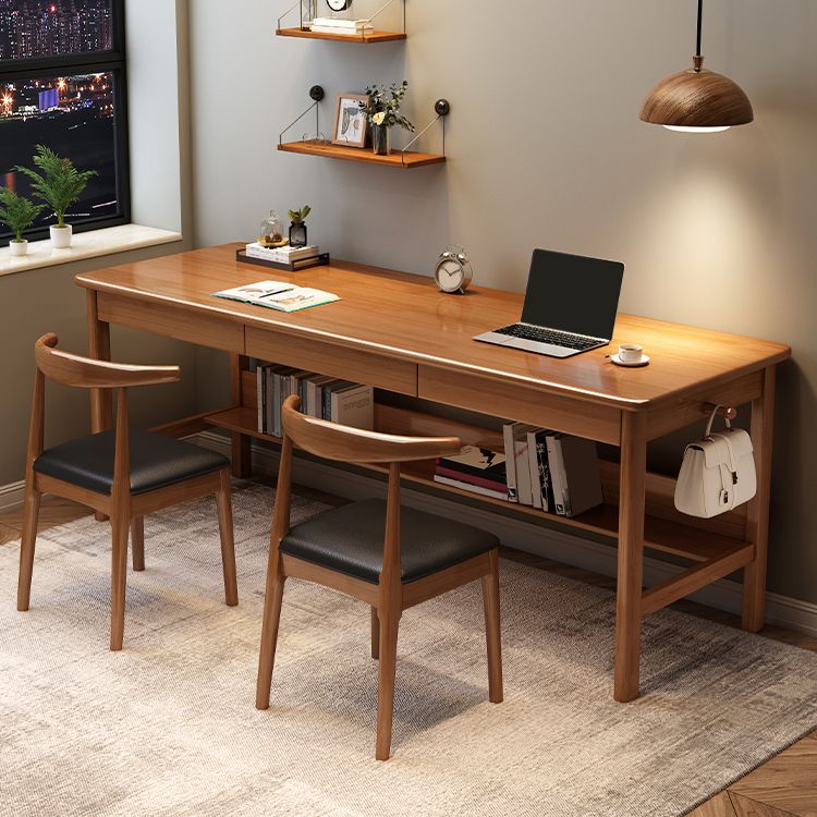 Modern Wooden Office Desk 1 Shelf Rectangle Writing Desk with H-Shape Base for Home