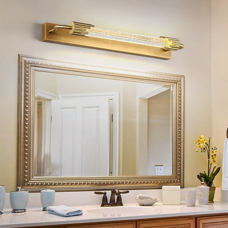 Geometric Shade 1-Light Mirror Wall Sconce Modern Style Crystal Wall Mount Light Fixture in Brass