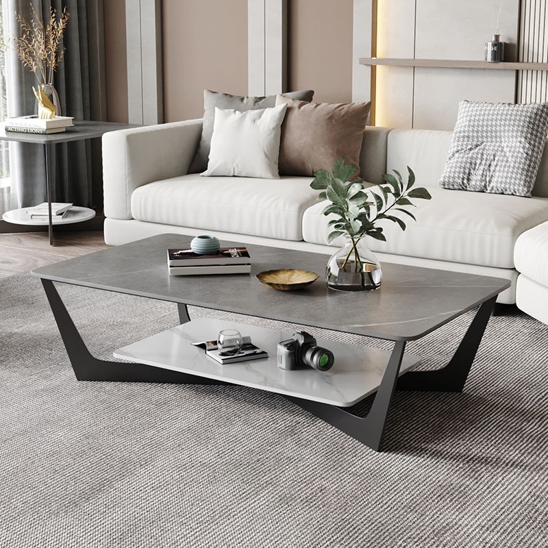 Glam Frame Coffee Table Slate Rectangular Coffee Table Set for Living Room