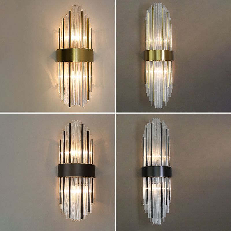 Sconce da muro scintillanti a 2 luci in moderna lampada a parete di rame in stile lusso con tonalità di cristallo