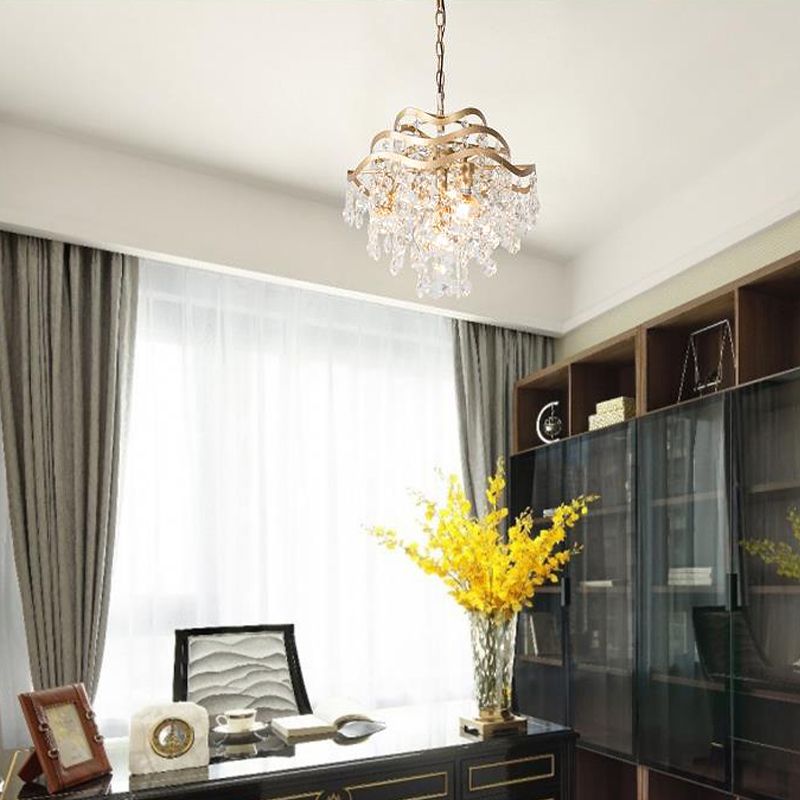 Waterval plafond kroonluchter modernisme helder kristal 4 koppen messing hangende lamp armatuur