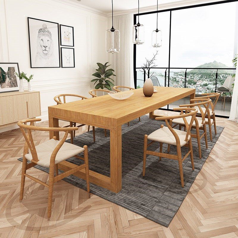 Modern Solid Wood Dining Site Table Rectangle Sled Base Dining Table in Natural
