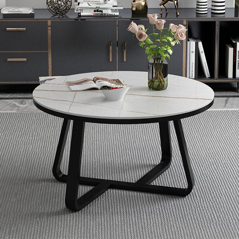 Round Slate Coffee Cocktail Table X-Base Coffee or End Table