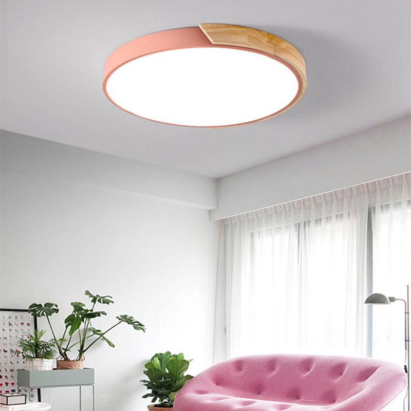 Lámpara de techo empotrada de macarrón nórdico con montaje empotrado y pantalla redonda de 1 luz