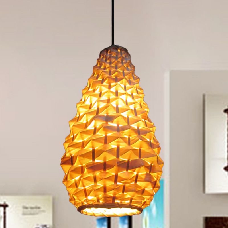 Iluminación colgante de frasco Bambú japonés 1 cabeza de 8 "/16" Lámpara de suspensión de techo beige de ancho