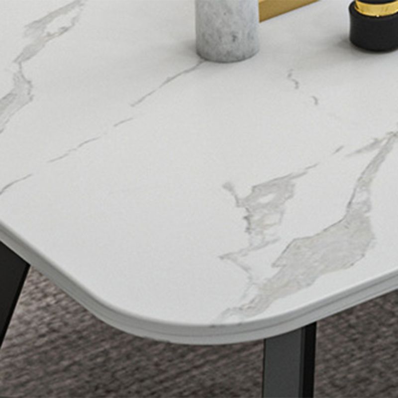 Geometric Stone Top Coffee Table in White of 17.7"/19.7" High