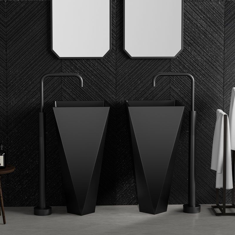 Modern Bathroom Sink with Pop-Up Drain Metal Rectangular Pedestal Bathroom Sink