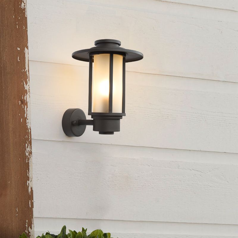 Retro Frosted Glass Shade Wall Light Geometric 1 Light Wall Sconce for Outdoors
