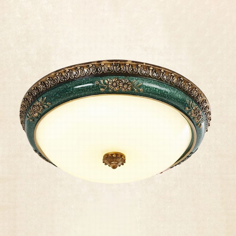 Plafoniera da incasso a soffitto a LED verde, ciotola in vetro opale retrò, montaggio ad incasso per camera da letto, 14"/16"/19,5" W