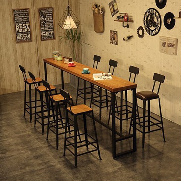Industrial 1/4/5/9 Pieces Bar Table Set Rectangle Pine Wood Counter Table with High Stools