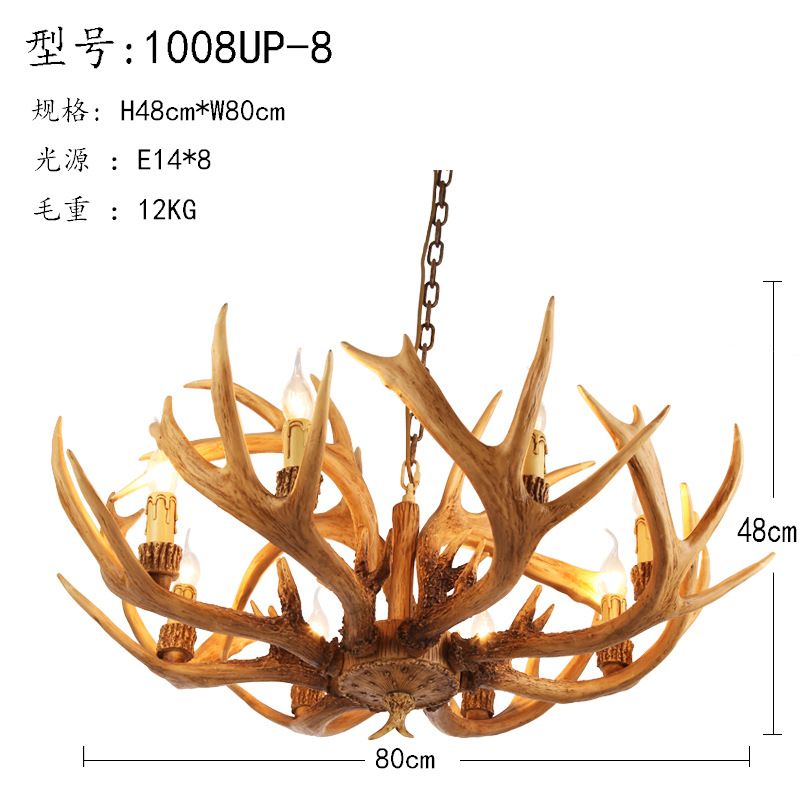 Antler Restaurant Chandelier Country Resin 6/8 Bulbs Brown Finish Hanging Light Fixture