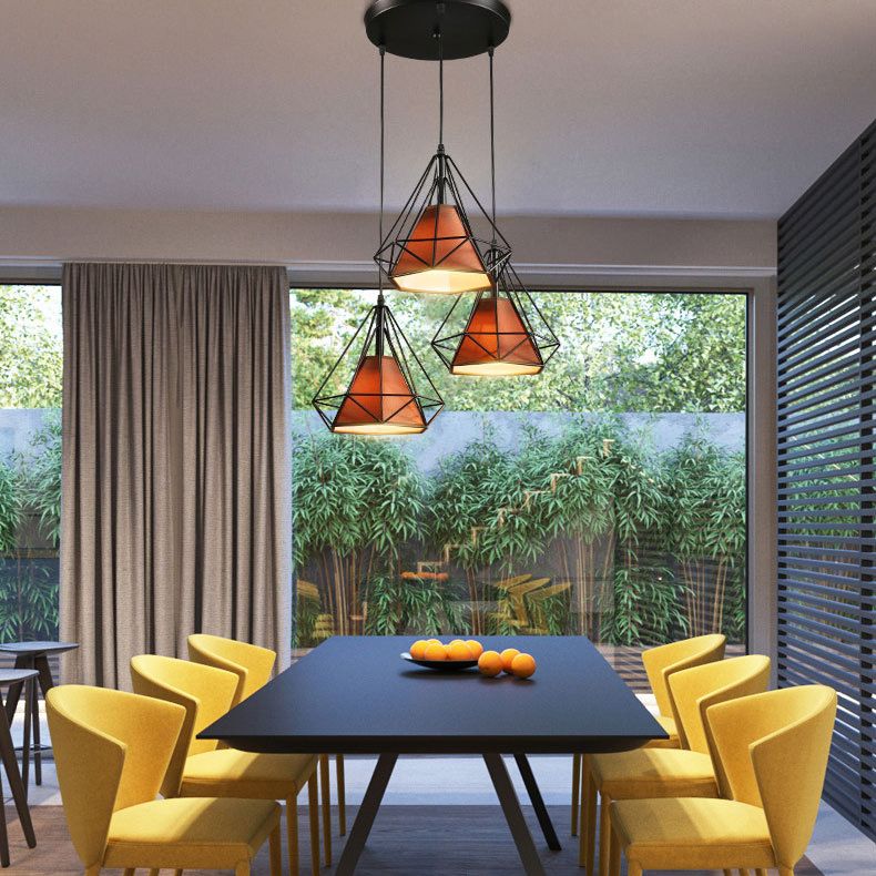 3 Lights Diamond Pendant Industrial Metal Ceiling Pendant with Hanging Cord for Restaurant