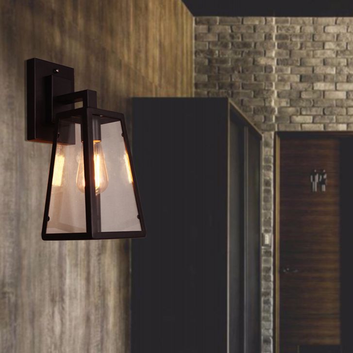 Retro Glass Shade Wall Light Black 1 Light 10.5" High Wall Sconce for Bar