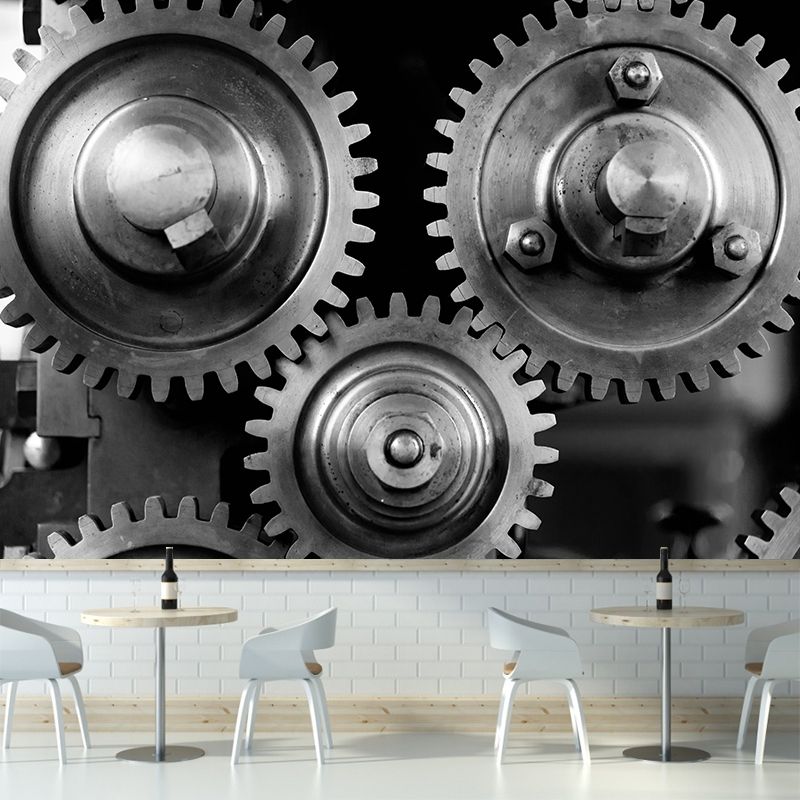 Industrial Style Gear Mural Wallpaper Water Resistant Wall Decoration for Sitting Room
