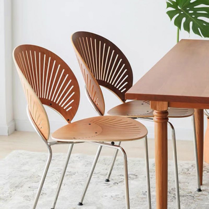 Metal Base Dining Chairs Industrial Style Open Back Armless Chair