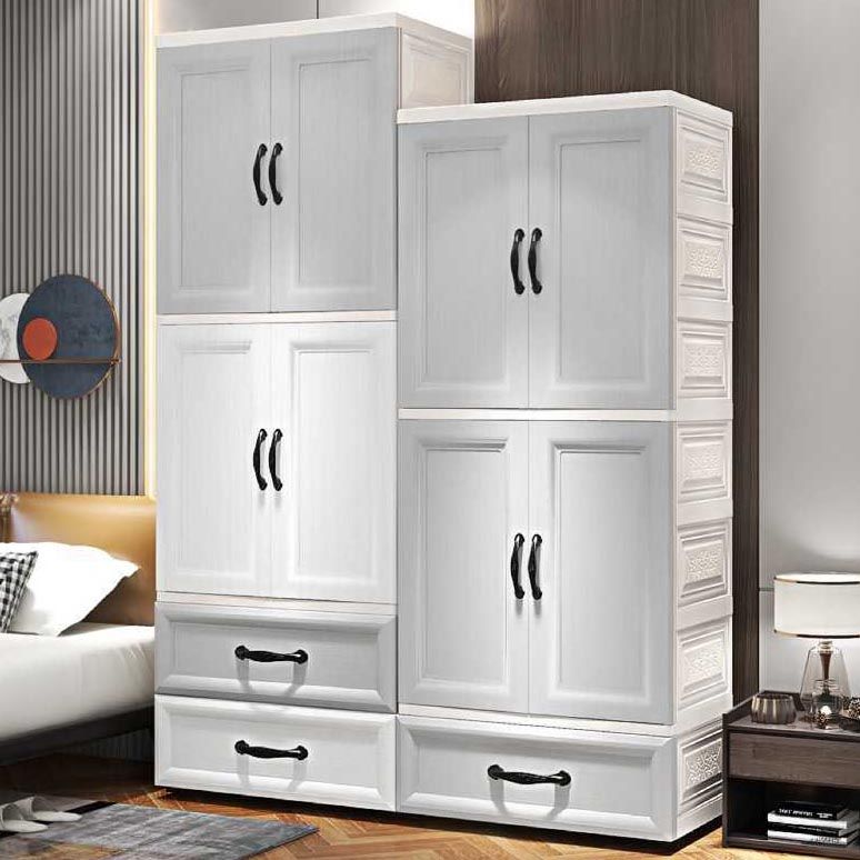 White Modern 2-door Wardrobe Armoire with Drawers Plastic Wardrobe