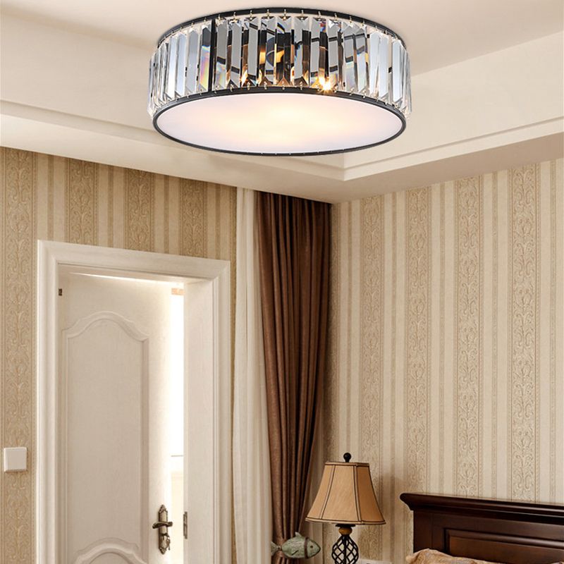 Slaapkamer Drum Inbouwverlichting Metaal Modern Zwart/Brons Plafondlamp met Kristallen Blok, 12,5"/16,5" Breedte