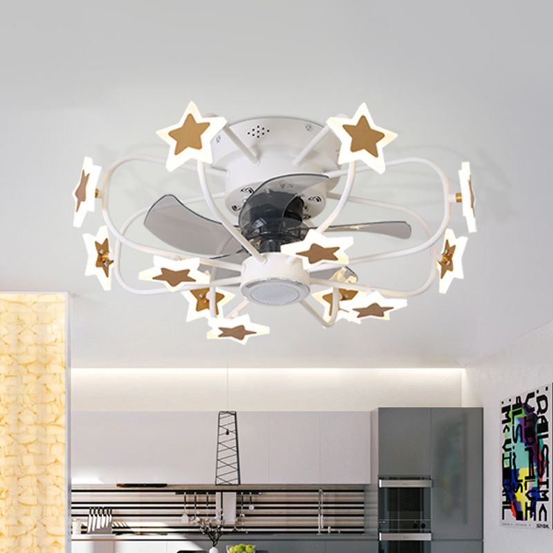 Kinderen 8 lampen 5 Blades Plafondventilator Lichte koffiemuziek Noot/Gray Loving Heart/White Star Semi Flush Mount Lighting met ijzeren kooi, 23,5 "breed