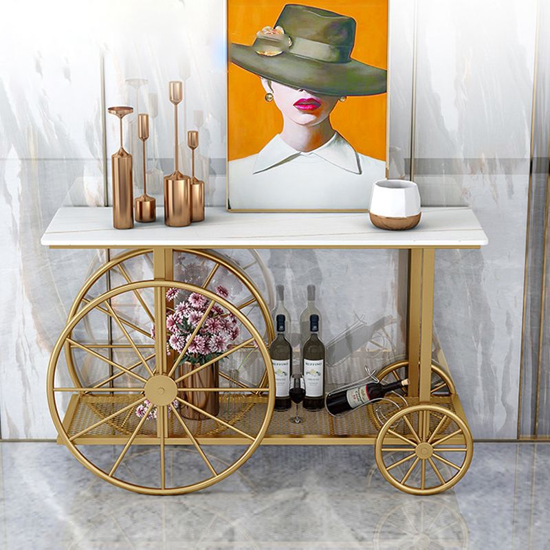 Contemporary Iron Console Sofa Table Rectangle Marble Accent Table with Shelf for Hall