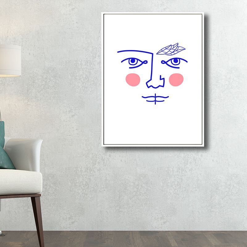Pencil Line Figure Face Canvas Art Minimalism Textured Wall Decor in Pastel Color