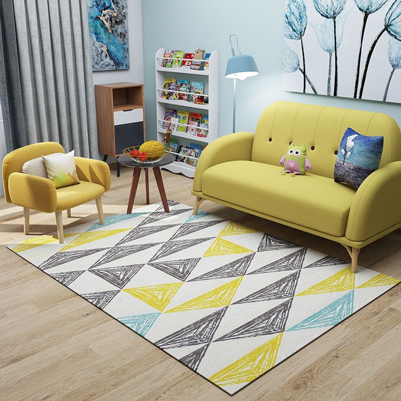 Simple Nordic Style Rug Multi Colored Geometric Print Carpet Washable Non-Slip Stain Resistant Rug for Home
