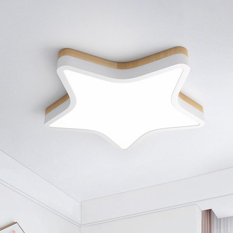Nordic Star Shaped Flush Ceiling Light Wooden Kids Bedroom LED Flush Mount Lighting Fixture