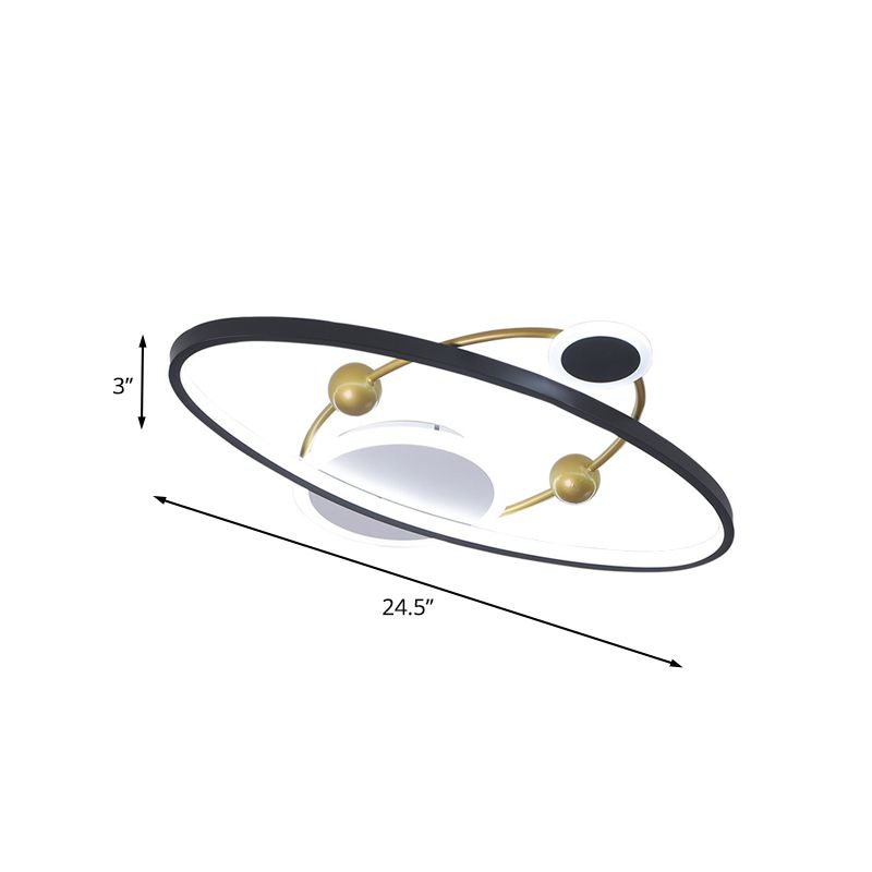 Planet Living Room Flush Mount Lamp Acrylic LED Contemporary Ceiling Mounted Fixture in Black, Warm/White Light