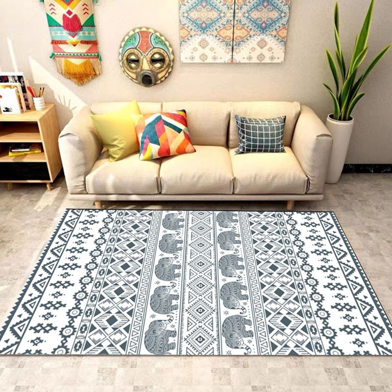 Bohemian Banded Print Rug Polyester Area Carpet Non-Slip Backing Indoor Carpet for Living Room