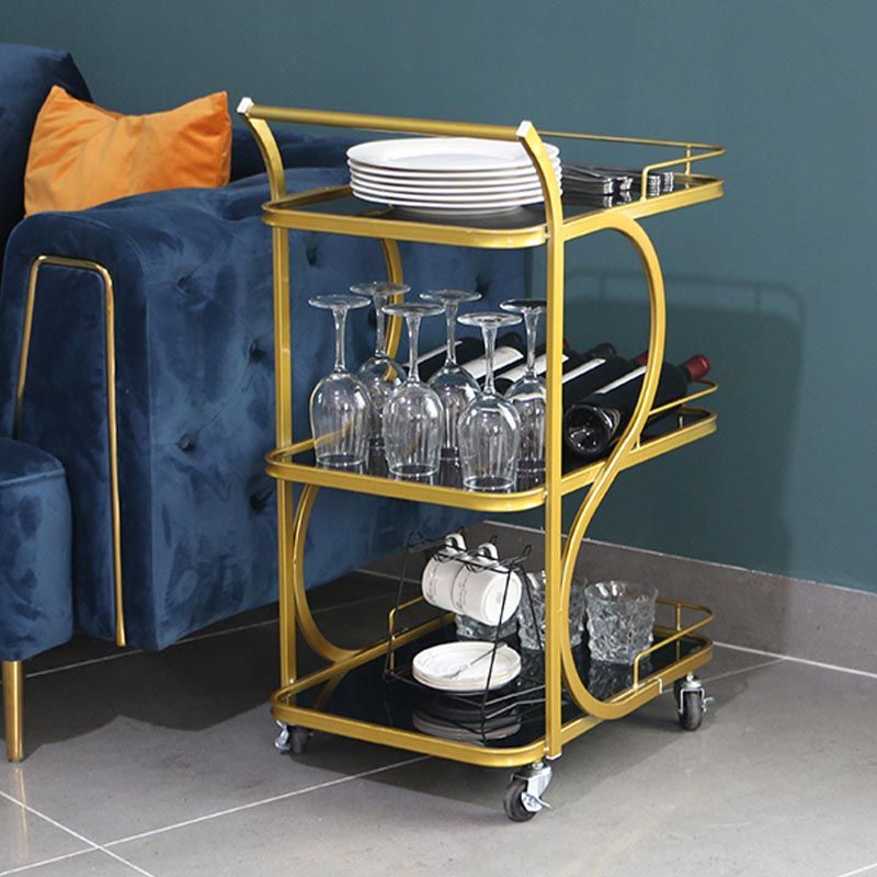 Contemporary Glass Prep Table Rolling Prep Table for Dining Room