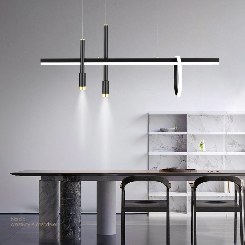 Luce a ciondolo a LED LED LINEAR BLACE Light a soffitto in ferro battuto in stile moderno con tonalità in alluminio