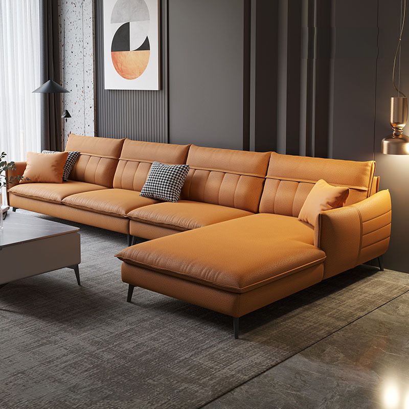 Nordic Stationary Square Arm Faux Leather Living Room Cushions Sofa Chaise