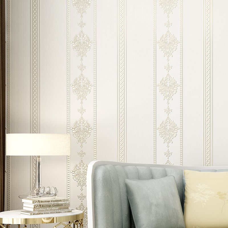 Light-Color Adhesive Stripe Wallpaper Damask Luxe Stain Resistant Wall Art, Easy to Remove