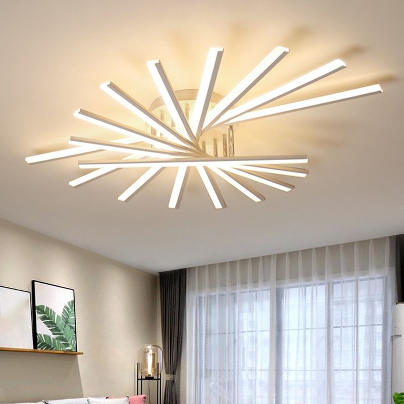 Burst Design Acrylic Ceiling Light Modernist 5/9-Bulb White LED Semi Flush Mount Lighting in Warm/White Light