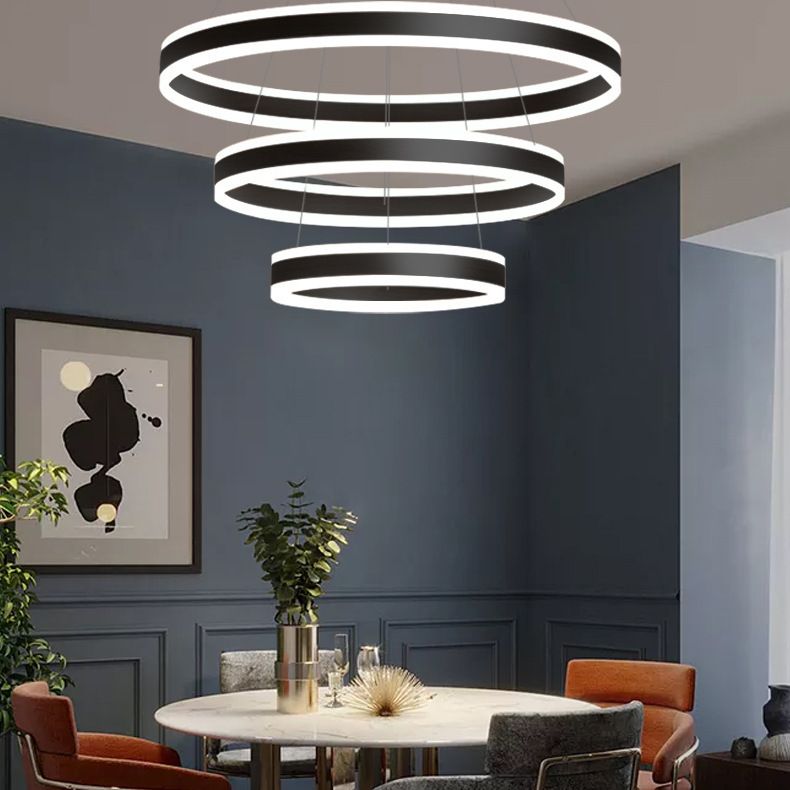 23.6"+31.5"+39.3" Diameter 3-Tiered LED Chandelier Aluminum Ring-shaped Pendant Lighting Fixtures for Office Meeting Room