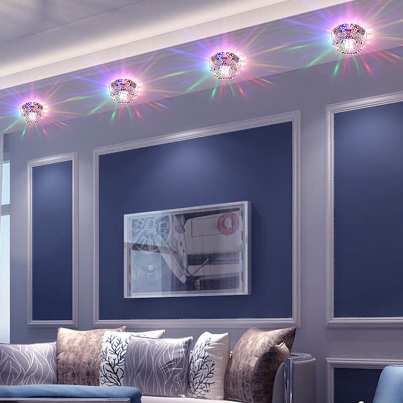 Lámpara LED de montaje empotrado Simplicity, lámpara de techo empotrada en forma de flor de acero inoxidable con pantalla de cristal transparente