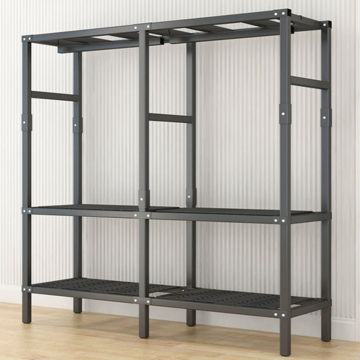 Modern Style Freestanding Wardrobe Armoire Metal Wardrobe with Shelves and Clothes Rail