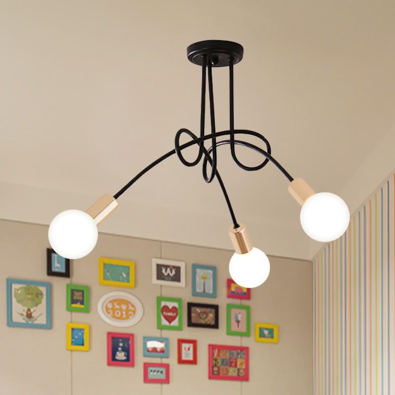 Iluminación de montaje semiempotrado trenzado negro/dorado con bombilla abierta, lámpara de techo de cocina de metal industrial de 3/5/6 luces
