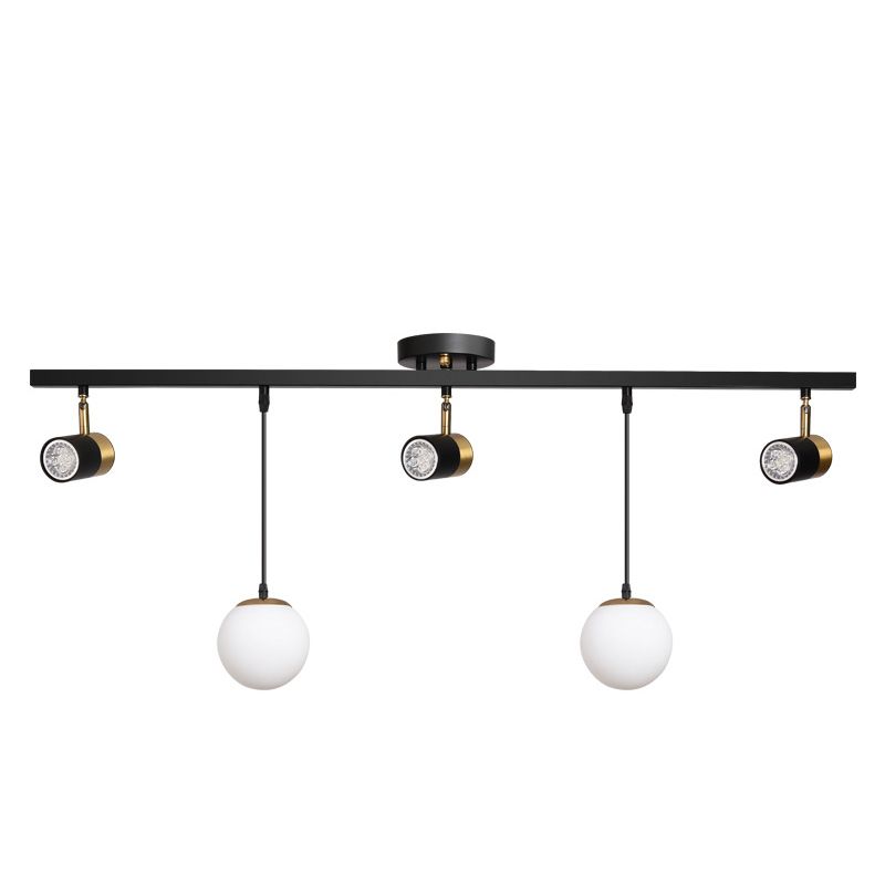Blown Glass Globe Island Light Modern 5 Heads Black Pendant Spotlight for Dining Room