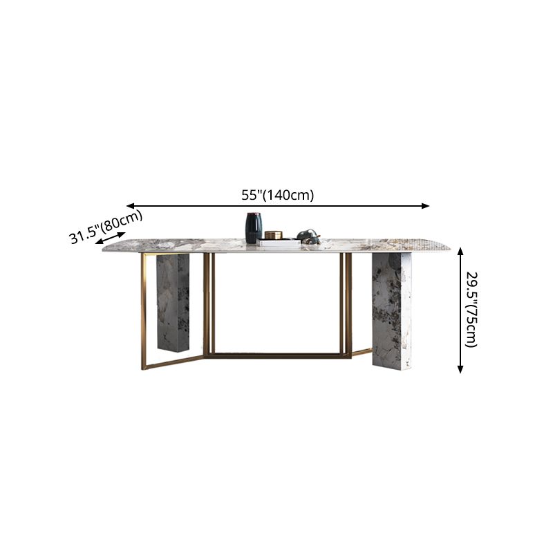 Traditional Luxury Dining Table Rectangle Sintered Stone Dining Table with Gold Frame for Home