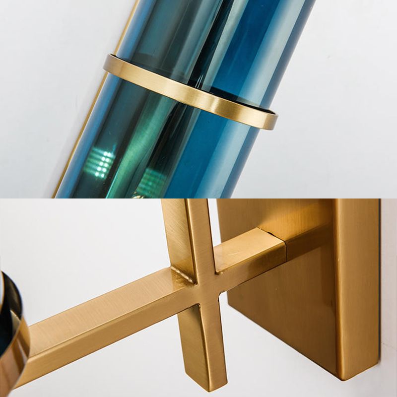 Minimalism Wall Sconce Lighting Blue Cylindrical Sconce Light Fixture with Glass Shade