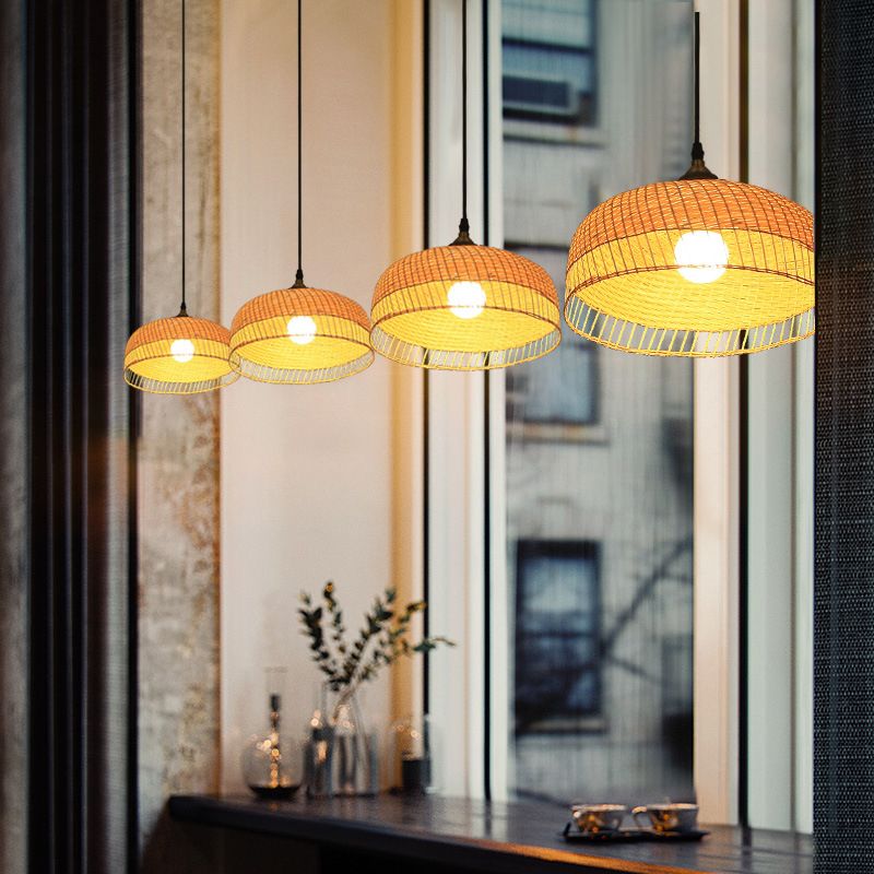 Wood Dome sospensione a sospensione Contemporary Bamboo 1 lampadina sospesa