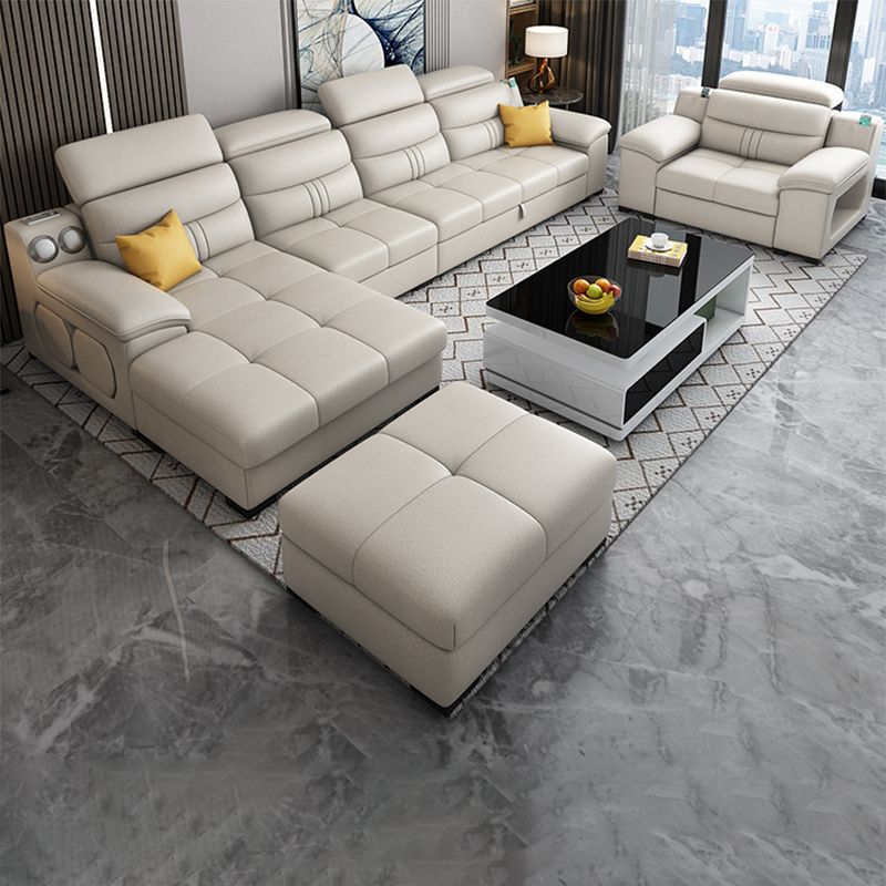 Modern Faux Leather Sofa & Chaise 34.6" H Biscuit Back Sofa with Storage