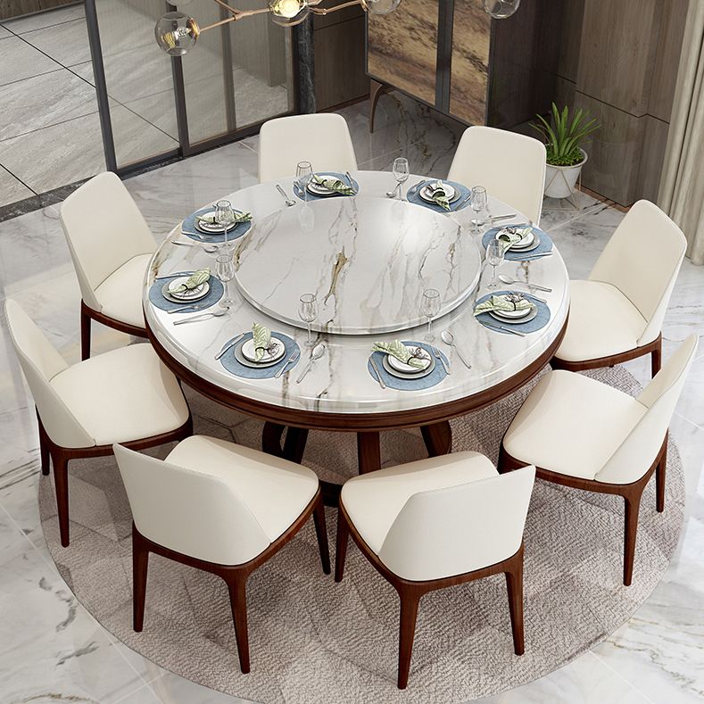 Simplicity Home Sintered Stone Dining Table Round Shape Table with Solid Wood Base