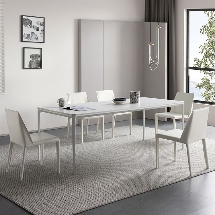 Modern White Dining Table Set 1/2/5/6/7 Pieces Rectangle Dinette Set with Sintered Stone