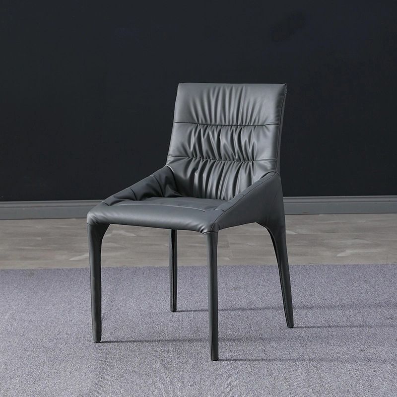 Minimalist Style Leather Dining Chairs Solid Back Arm Side Chairs for Kitchen (Set of 4)